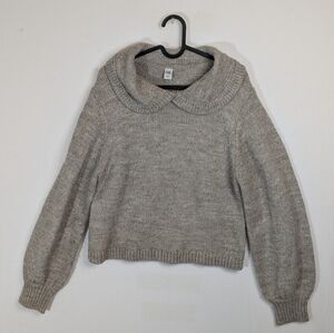 Simon's sz L balloon sleeve peter pan collar beige sweater